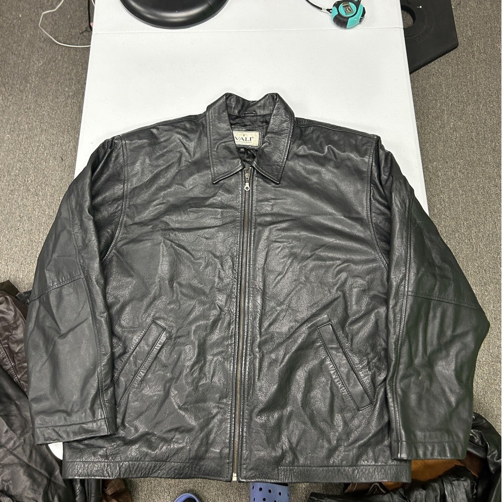 Vali Leatherwear Bomber Jacket Mens XXL Black Pebbled Full Zip Quilted Lining